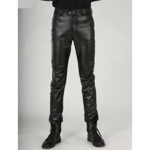Pantaloni moda uomo pelle nera slim fit pantaloni coreani skinny 2022 - Foto 1 di 12
