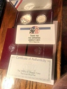 1992-S Proof U.S. 2 Coin Set Silver Dollar and Clad Half Barcelona OGP #17452 - Picture 1 of 6