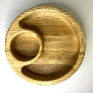 Crate & Barrel Chip Dip Tray Beech Wood Dish Party Round 12 in Missing Bowl - Picture 1 of 11
