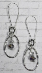 Crystal Boho Round Teardrop Hoop Pierced Earrings Handmade Silver Purple New - Picture 1 of 3