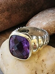 David Yurman Purple Amethyst Ring Size 6~ 14kt Gold and .925 - Picture 1 of 18