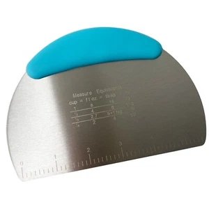 Stainless Steel Dough Scraper Cutter Blue Pastry Pizza Cutter w/ Scale Ruler - Picture 1 of 7