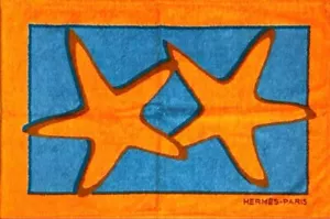 HERMES Paris Cotton Beach Towel Bath Mat Towel Starfish Blue Orange 62×93cm - Picture 1 of 8