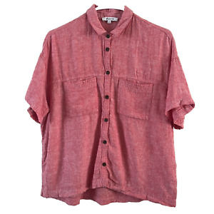 Madewell Women's Red Pink Short Sleeve Button Up Linen Blend Boxy Top Size S
