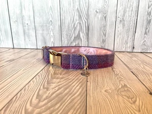 1" Harmony Harris Tweed Soft Handmade Adjustable Dog Collar S-XL - Picture 1 of 8