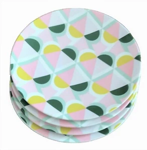 Kate GEO Spade Lenox 9" Acento Ensalada Platos de Cena Juego de 4 Rosa Amarillo Verde NUEVO - Imagen 1 de 3