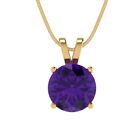 1.5ct Round Cut Solitaire Natural Amethyst Yellow Gold Pendant with 18" Chain