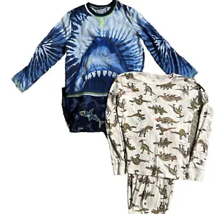 Lot of 2 Youth Boy's Pajama Sets Medium 8-10 Sharks Dinosaurs Long Sleeve Pants - Picture 1 of 15