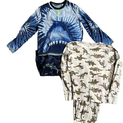 Lote de 2 Conjuntos de Pijama para Niños Medianos 8-10 Tiburones Dinosaurios Manga Larga Pantalones de Vellón Foto 1 de 4