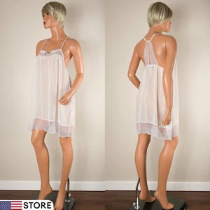 💖 SIMPLY VERA Off White Chiffon Babydoll Nightgown Metallic Lace Trim L - Picture 1 of 9