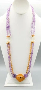 VINTAGE Amethyst, Citrin, Quarz und Bakelit Perlen Edelstein Halskette - Bild 1 von 8
