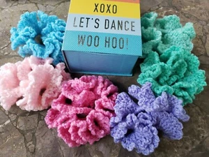 Scrunchies 6x Hair ties Soft Crochet Rainbow Set in Gift Box handmade in USA new - Picture 1 of 6