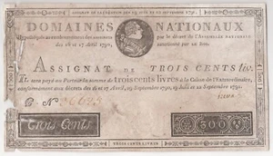 FRANCE 300 LIVRES 1791 P:A48 FINE Domaines Nationaux sign/Breval - Picture 1 of 2