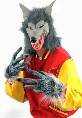 WOLF MASK AND HANDS COSTUME HALLOWEEN WEREWOLF FANCY DRESS  OVERHEAD COSPLAY - Image 1 of 4