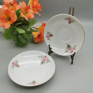 Pair Victoria China Czechoslovakia Saucers. Floral Tea Plates. Pink Rose. - Picture 1 of 6