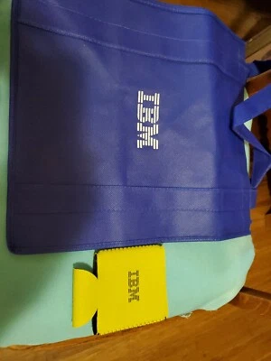 NEW IBM logo royal blue bag and green koozie promo items collectible - Image 1 of 4