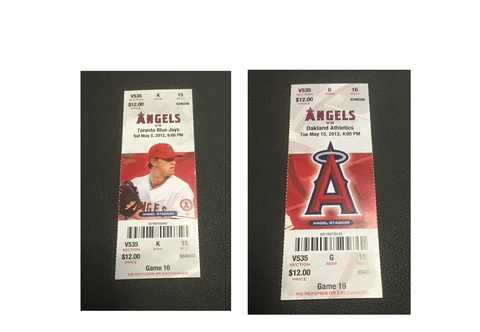 ANGELS 2012 TICKET STUB 5/5/12-5/15/12  Mike Trout HR # 6 & # 8~SGA Cover