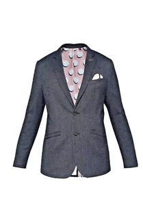 Ted Baker London Blazer Men's 6 Blue Pink Lined Beek Notch Lapel Stretch Jacket - Picture 1 of 12
