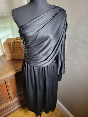 VESTIDO VINTAGE ANOS 70 DISCO QUEEN DRAPEADO UM OMBRO - Imagem 1 de 4