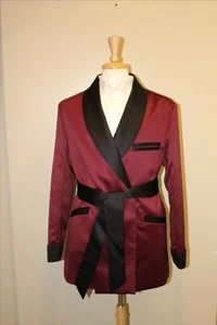 Men Maroon Smoking Jacket Dressing Gown Evening Cocktail Blazer Leisure Coat - Picture 1 of 11