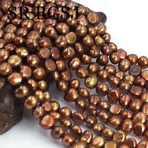 Natural 7-8mm Potato Brown Freshwater Pearl Beads Jewelry Making DIY Strand 14"