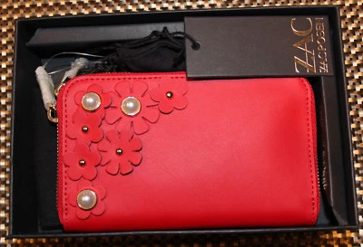 $195 NWT ZAC Zac Posen Eartha Indexer Floral Applique Leather Geranium Wallet - Image 1 of 4
