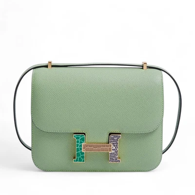 Bolso de cuero Hermès Constance 18 Vert Criquet Epsom hebilla exótica GHW nuevo en caja Foto 1 de 4