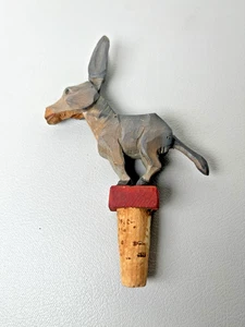 Vintage mechanischer handgeschnitzter Esel Flaschenverschluss aus Holz mit Korken Schlappohren - Bild 1 von 4