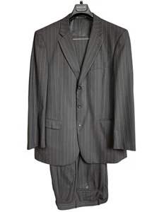 Emanuel Ungaro Suit Mens 44R/36W x 31L Black Pinstripe Pleat Classic 2pc Wool - Picture 1 of 20