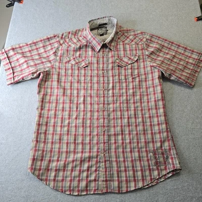 Camisa Billabong Para Hombre Extra Grande Roja Gris A Cuadros A Presión Western Calce Ajustado Foto 1 de 4