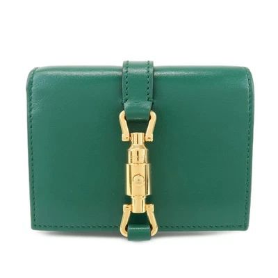 Carteira compacta GUCCI Jackie 1961 couro bi-dobrável verde 645536 autêntica usada F/S - Imagem 1 de 4