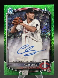 Autografo Cory Lewis 1° 2025 Bowman Chrome Prospect Green Shimmer /99 gemelli - Foto 1 di 3
