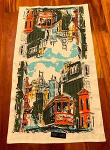 MWT De colección Toalla de té de lino arte de pared TELÉFONO DE SAN FRANCISCO espectacular abstracto!! - Imagen 1 de 5