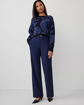 NEW ANN TAYLOR $119 PURE SAPPHIRE BI-STRETCH SIDE ZIP STRAIGHT PANTS SZ 12P - Image 1 of 3