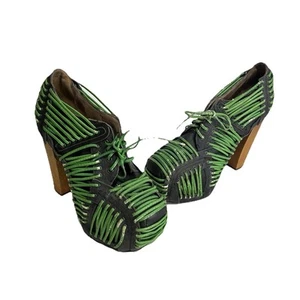 Jeffrey Campbell laced up Green gray platform heels Size 7.5 - Picture 1 of 8