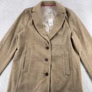 J Crew Coat Womens 12 Petite Tan Herringbone Wool Blend Three Button Long Jacket - Picture 1 of 11