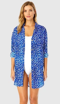Anne Cole X1733 Women's Denim Dot Shirt Swim Cover-Up, Blue, L/XL - Image 1 of 3