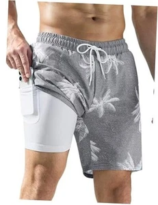 Mens Swim Trunks Quick Dry Swimming Shorts with Compression Liner and Zipper - Picture 1 of 6