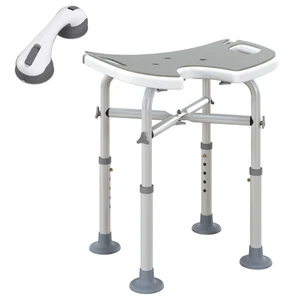 Sgabello doccia alluminio grigio 48,5x33x39-51,5 cm antiscivolo per anziani disabili - Foto 1 di 9