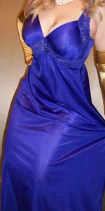 Vtg Olga Style Purple Long Shiny Nylon Nightgown M - Picture 1 of 6