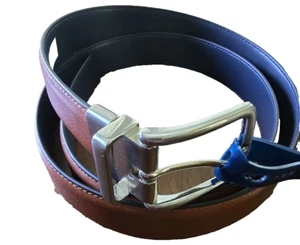 Cole Haan 32mm (1¼”) Men’s Reversible Feather Edge Leather Belt Cognac/Navy 40 - Picture 1 of 6