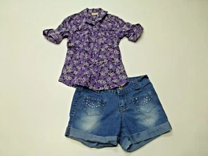Girls Mudd Outfit Size 7/8 Purple Shirt & Pink Angel Size 8 Shorts Good Condtion - Picture 1 of 3