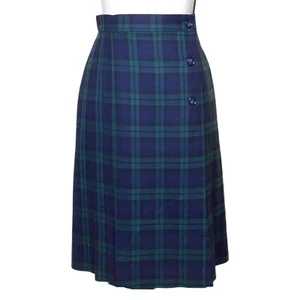 Casual Corner Navy/Green Plaid Wool Wrap Skirt Size 10 - Picture 1 of 8