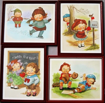 Campbell Soup Kids 4 Seasons Framed Prints Ice Skating Valentine Baseball School - Image 1 of 4