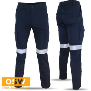 Mens Navy COTTON Stretch Slim Fit SLIMFLEX Comfort Day Night Work Pants 3366 - Picture 1 of 4