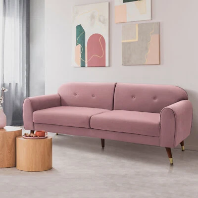 Button Back Sofa Velvet Loveseat Couch with Solid Wood Legs for Living Room - Image 1 of 4