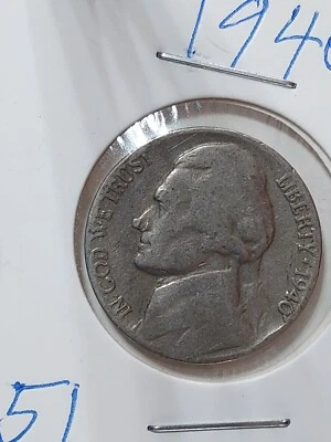 1940 Jefferson Nickel Error- Misshapen Nose  No Mint Mark - Image 1 of 2