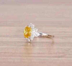 Certified Natural Yellow Sapphire 14 K White Gold Handmade Ring Gift For Her - Picture 1 of 3