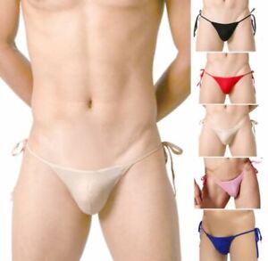 Men's Sexy Viscose Beachwear Lacing Breathable Swimsuit Thong with String Ties
