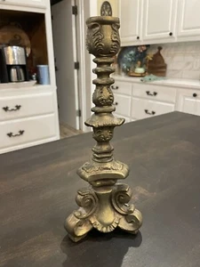 VTG GOTHIC STYLE METAL BRASS DISTRESSED CANDLE HOLDER 10.5”  B117 - Picture 1 of 6